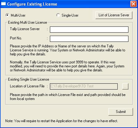 1. Go to License > Configure Existing License. The configuration window appears as shown: 2. Select the License mode that you want to configure from the screen 3.