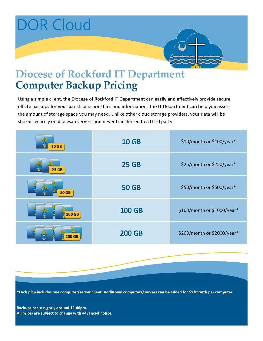 OFFSITE BACKUP DOR CLOUD The IT Department now offers offsite for your parish or school and