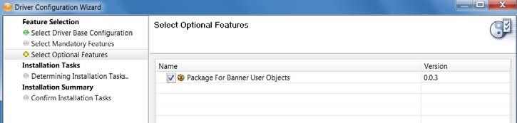 5 Select the optional Sungard Banner User Package.