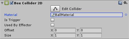 At first we right click in our Project Area and selected Create->Physics2D Material which we will name Bounce: Now we can modify it in the Inspector to make it bounce off: Then we drag the material