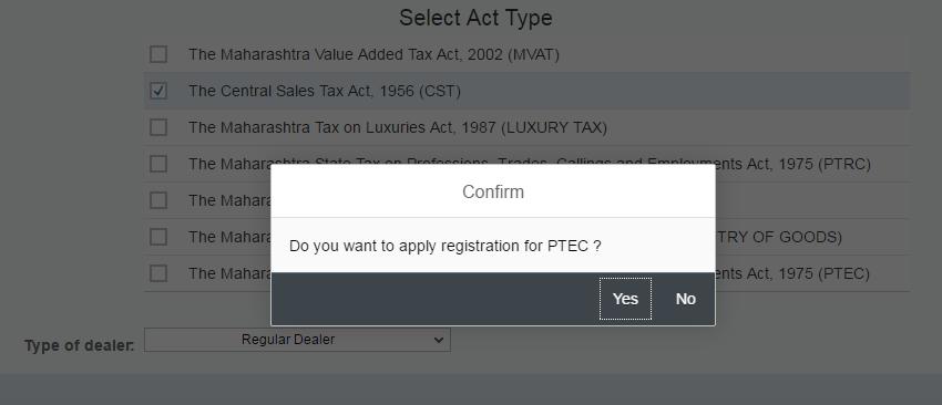 1c) Select Yes, if you want to register for PTEC or Select No, if you don t want to register or