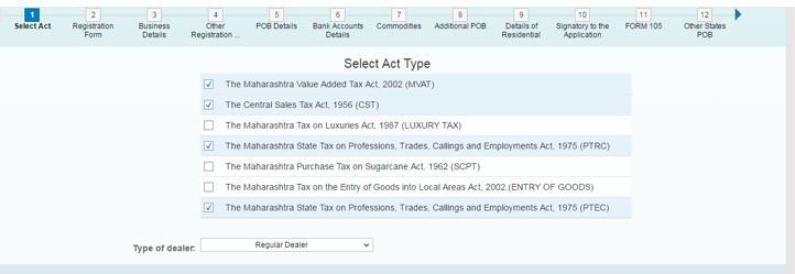 12. Select the same acts as he had selected initially while applying for registration.