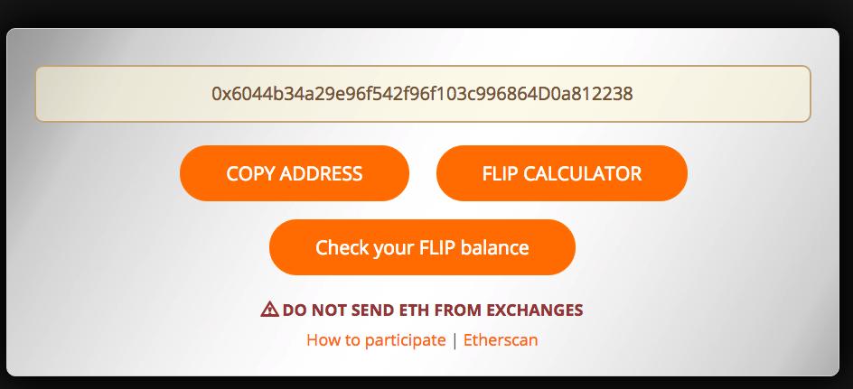 Congratulations! You have now purchased the amount of FLIP tokens that corresponds to the amount of ETH you sent.