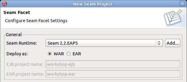 Chapter 1. Create a Seam Appl... Figure 1.9. Seam Facet Setting The Database section is a little tricky.