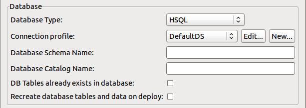 By default the project wizard tries to use the JBoss embedded HSQLDB, but the tutorial uses an external database to replicate a more real world