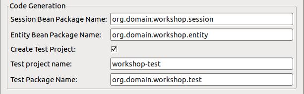 Code Generation Setting Tip: If you want to name your web project "MyProject-war" note that the Test project name should not