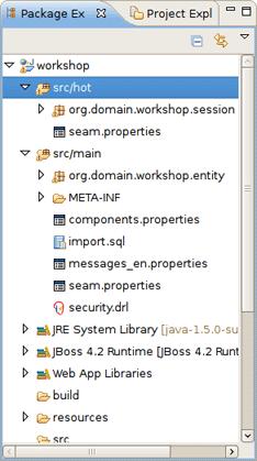 Workshop Project Code Overview 1.4. Workshop Project Code Overview Now let's examine the project and its structure. Go back to the Package Explorer view in JBoss Developer Studio.
