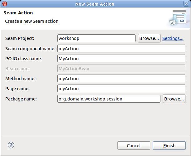 Chapter 2. Seam Action Develo... Figure 2.1. New Seam Action Wizard Now, open the MyAction.
