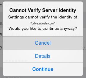 Cannot Verify Server Identity Message