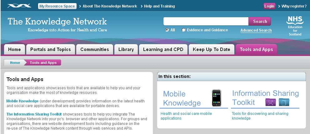 Mobile Knowledge A library of apps and mobile-optimised websites is available for smartphones and tablets, to