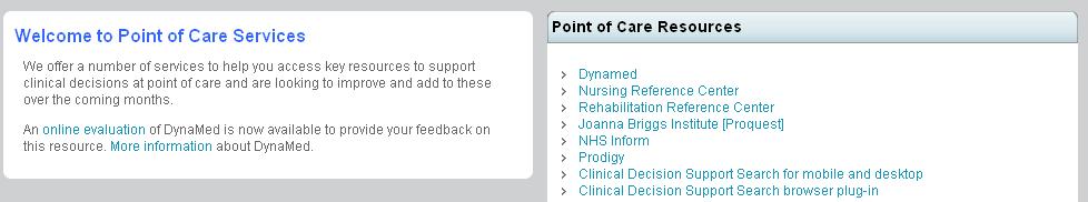 Help and Training Databases NHSScotland staff currently have FREE access to several clinical decision support tools which provide summarised, validated evidence designed to be used at point of