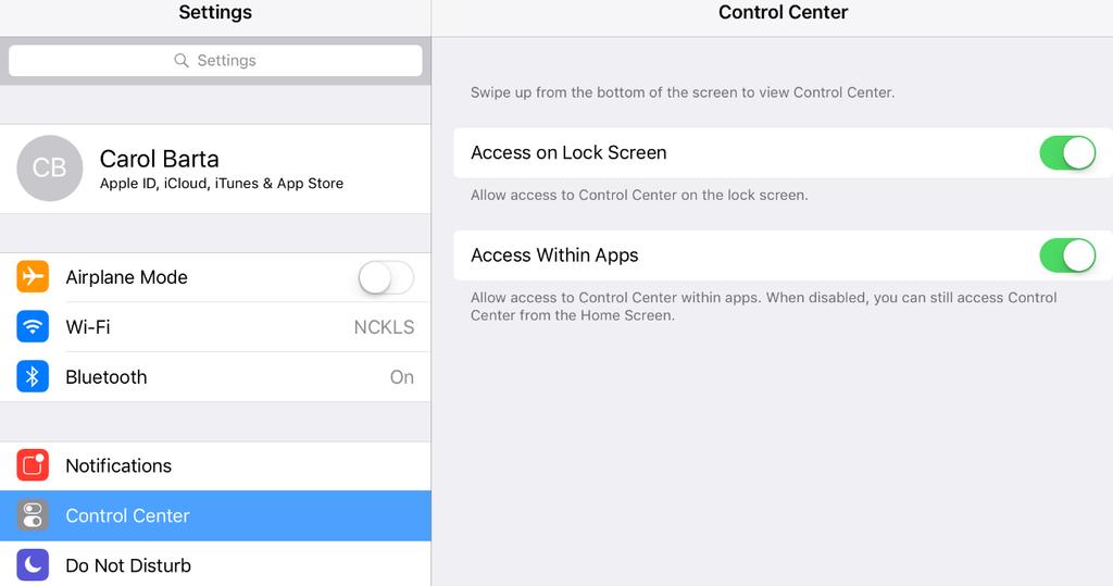 How to Disable Control Center within Apps The Control Center can get in the way, when the app you have open requires you to tap or swipe your finger near the bottom of the screen where the control