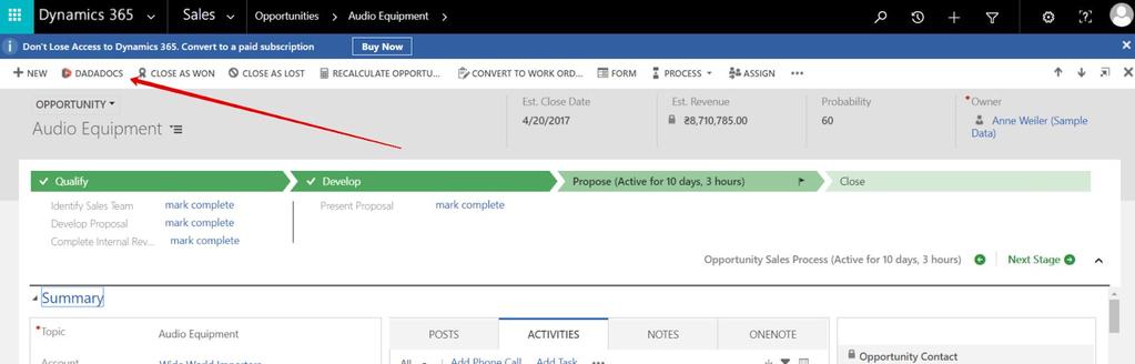 DaDaDocs for Dynamics 365 10 The Marketing setup wizard opens. Look for the Update packages button.