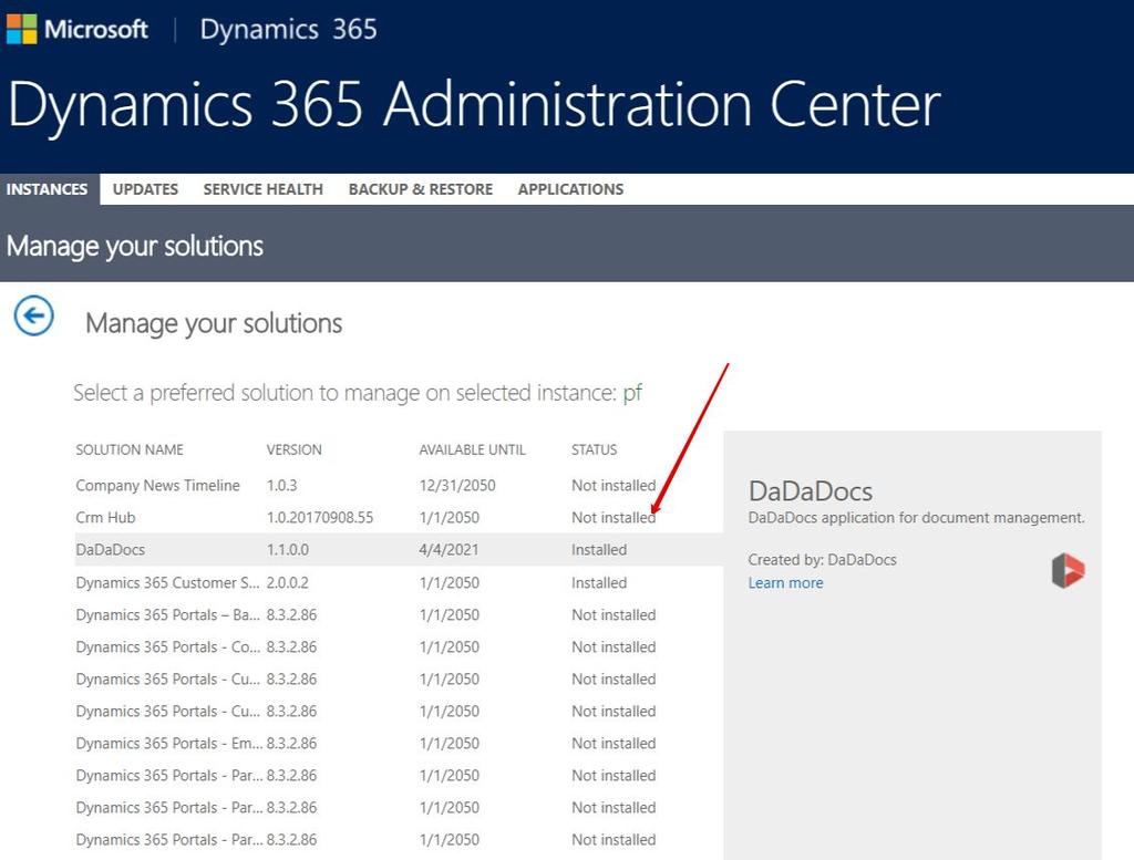 DaDaDocs for Dynamics 365 7 Update to the latest version Always make sure you re using the latest available version of DaDaDocs for better experience and up-to-date security.