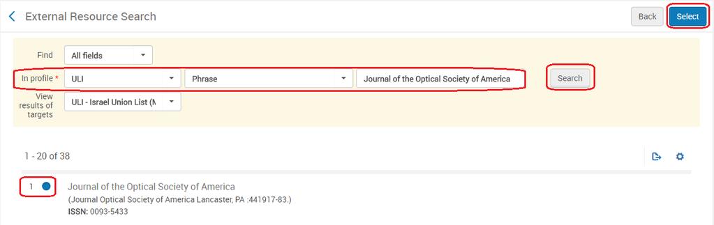 1. Search for the journal in profile ULI 3.