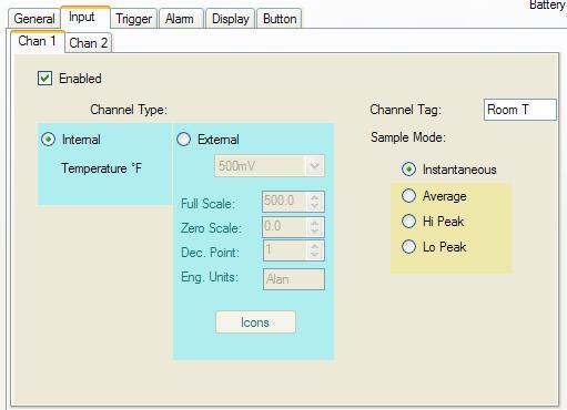 3.9.2. Input The content of this tab is device specific but is similar in set up. This example is for a temperature humidity logger. This tab allows the user to configure the inputs of the device.