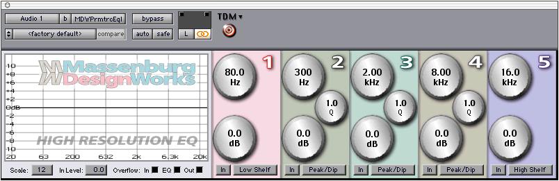 chapter 2 Using MDW EQ The MDW EQ Plug-In Window The Massenburg DesignWorks Hi-Res EQ has five independent filter bands connected in series.