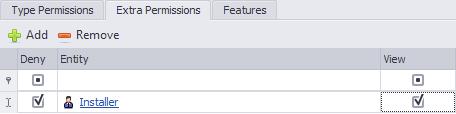 EXTRA PERMISSIONS TAB The Type Permissions tab provides an operator permission to view, edit, create or delete an entire group of items.