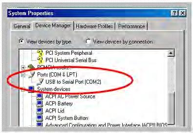 Fig.3 6. If the device was correctly installed you may see new COM device listing. This means Windows has assigned the device to the COMN port.