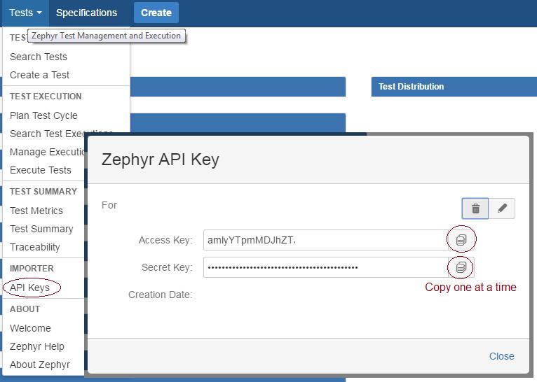 Obtain Access key and private key from your Zephyr for JIRA Cloud instance.