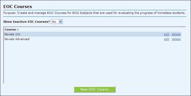 To edit an EOC: 1. Click edit and change the information. 2. Then click Save and Close. To delete an EOC: 1. Click delete and a window will pop up asking you to confirm the deletion. 2. Click Yes to proceed and No to cancel.