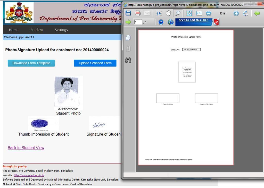 On successful uploading of Copy of Photo and Signature, Click on Large View for display of certificate uploaded to