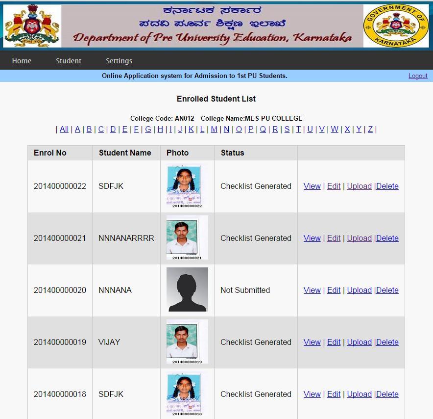 7. View the Students Enrolled list This page can be used to view the student details which are in the record. Click here to View Enrolled List It shows enrolled student lists.