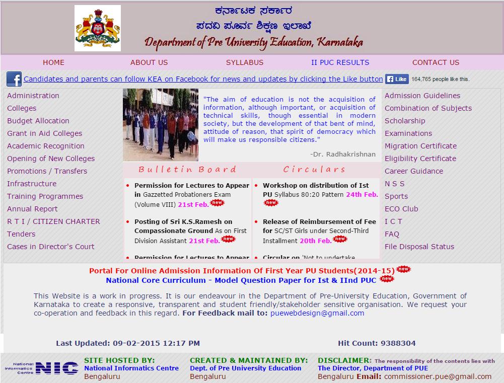 User Manual National Informatics Centre, Karnataka State Centre, 1. College Registration The URL http://pue.kar.nic.in/ is the home page of DEPARTMENT OF PRE UNIVERSITY EDUCATION, KARNATAKA.