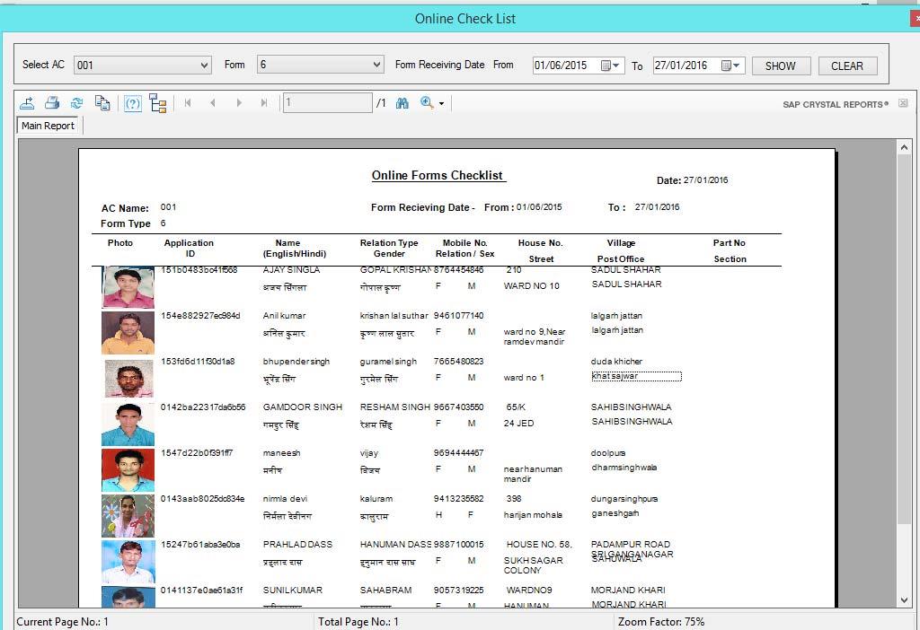 User Manaul for ERO Software Process Description : Printing Checklist of Online NVSP Application received for Form 6/7/8/8a : Select menu option Online Forms-> Checklists' for printing of checklist