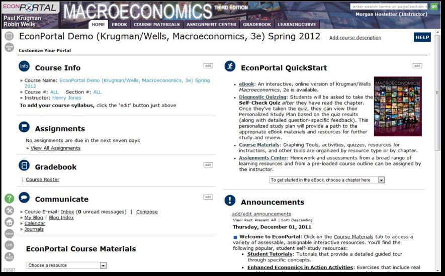 4 Customize the Portal Once you ve logged in, you will arrive on the home page. From here, you can access all the information, tools, and resources in EconPortal.
