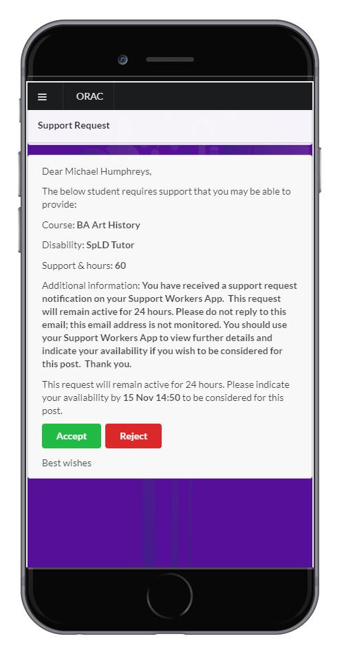 Support Requests : System administrators may contact you through the app interface to notify you of students who require support.
