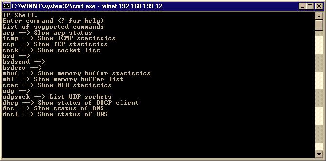 38 CHAPTER 3 Example applications to the target, use the command line: telnet <target-ip> where <target-ip> represents the IP address of the target, which depends on the configuration and is usually
