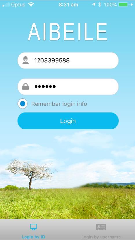 Create your account To the app, click on login by ID and enter the portion of the serial number as shown below in the