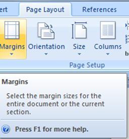 PAGE SETUP Margin: The layout on paper