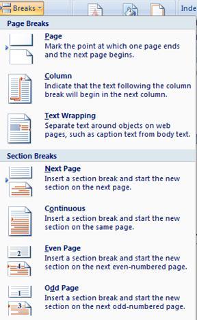 Breaks : insert page and section