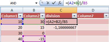 division of result by B5. =(A2+B2)/B5 =SUM(A2:B2)/B5 2.