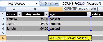 COUNTIF FUNCTION: The values of the cells that the specified condition in the specified range to be counted.