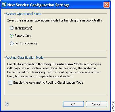 The Service Configuration Editor Tool A New Service Configuration Settings dialog box appears Figure 51: New Service Configuration Settings Step 3 Select one of the System Operational Mode radio