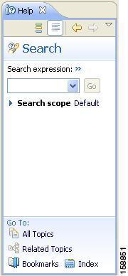 QuickStart with the Cisco SCA BB Console The Help view opens next to the current tool. Figure 56: Help Step 2 Enter a word, phrase, or more complex search expression in the Search expression field.