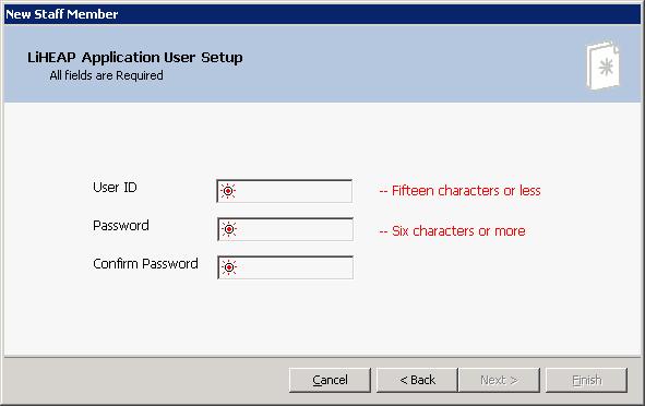 Next, input the user ID [logon username] and desired password into the designated fields.