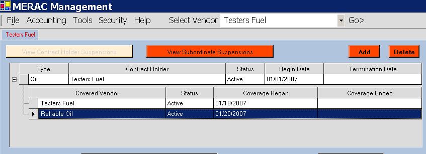 Next select the appropriate vendor(s) as subordinate(s) by using the scroll bar and left clicking vendor.