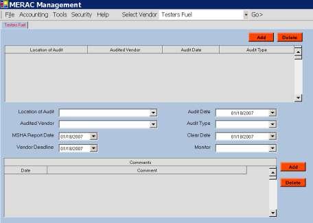 Audits Tab This tab lets the user record information regarding an audit on a