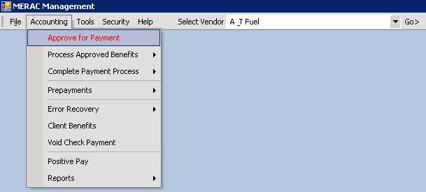 Payment Run To complete a full payment run, first left click on the Accounting menu