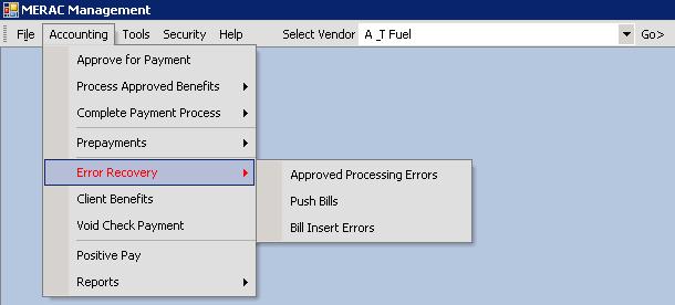 Error Recovery The user has the ability to display the benefits bypassed, benefits not inserted, and to push bills