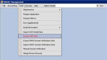 Export LIAP Data To export LIAP data to a file, first left click on the Tools menu