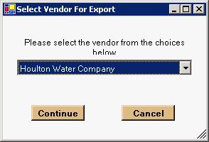 Next, the user must select the vendor for which it LIAP data is to be exported to a