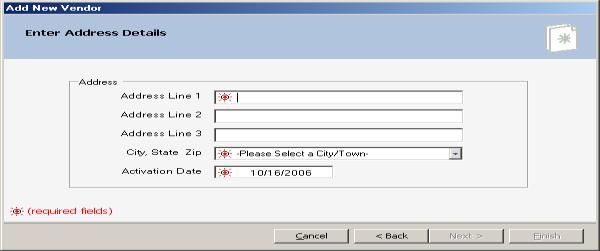 Next, input the new vendor s address into the appropriate fields: NOTE: When selecting City, State, and Zip the user