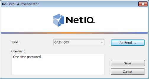 Re-enrolling OATH Authenticator This operation may be forbidden by NetIQ administrator. In such cases the Re-Enroll button in the Authenticators window is greyed out.
