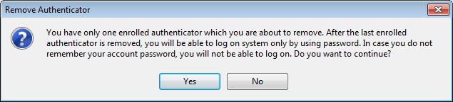 Removing OATH Authenticator This operation may be forbidden by the NetIQ administrator. In such cases the Remove button in the Authenticators window is greyed out.