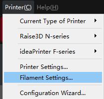 Filament Setting When you want edit the parameters for your filament, follow check